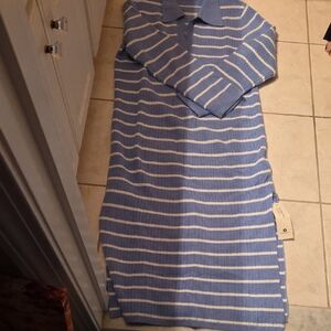 Striped Blue and White Midi Sweater Dress